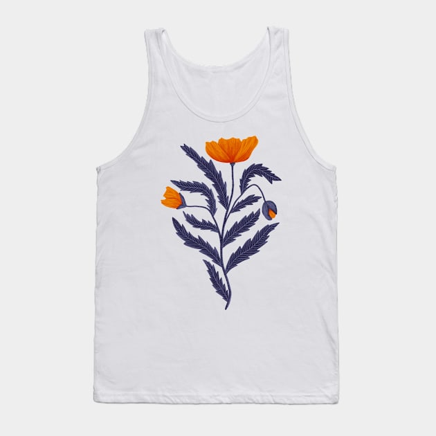 Poppy Flower 1 Orange Blue Tank Top by DenesAnnaDesign
